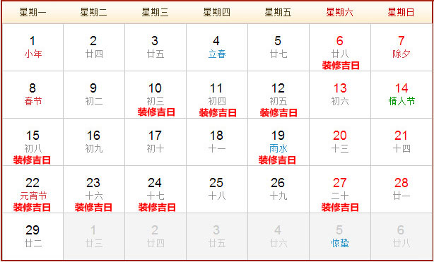 2016年2月裝修開(kāi)工黃道吉日